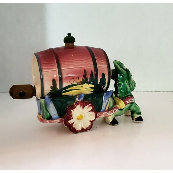 Vintage Donkey Pulling Wagon Barrel Ceramic Decanter Made In Japan - Picture 2 of 6